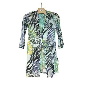 Fleur de Lis Women's Abstract Print Open Front Cardigan Duster Size L